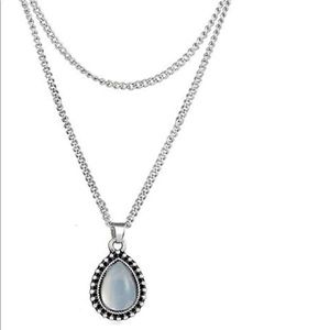 Silver plated opal colored boho necklace